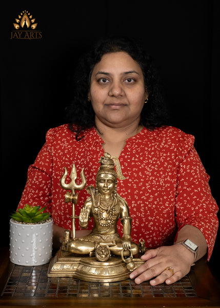 10" Brass Lord Shiva Sitting on Tiger Head with Shiva Lingam and Nandi