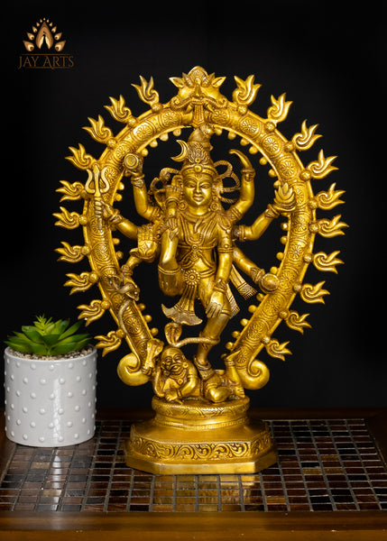 16" Brass Urdhva Tandava Shiva Statue with a Radiant Golden Glow