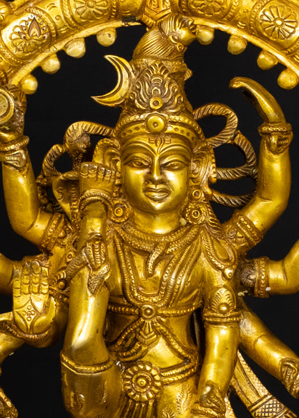 16" Brass Urdhva Tandava Shiva Statue with a Radiant Golden Glow