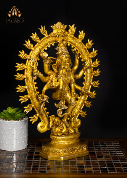 16" Brass Urdhva Tandava Shiva Statue with a Radiant Golden Glow