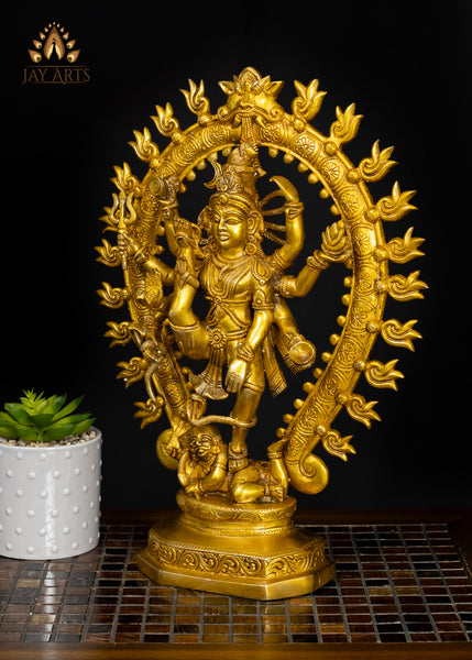 16" Brass Urdhva Tandava Shiva Statue with a Radiant Golden Glow