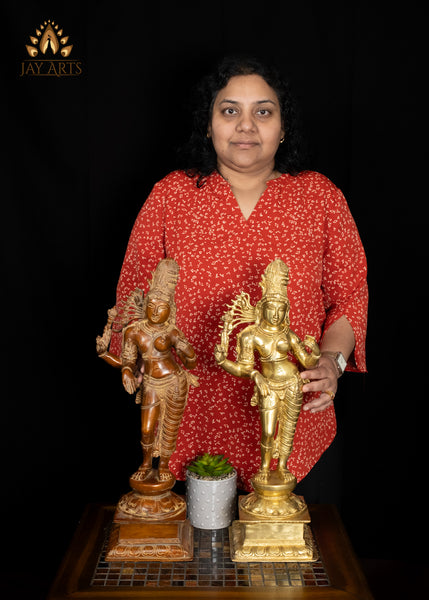 20" Ardhanarishvara Brass Statue in an Elegant Antique Brown Patina