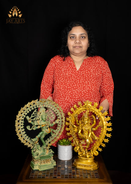 16" Brass Urdhva Tandava Shiva Statue with a Radiant Golden Glow