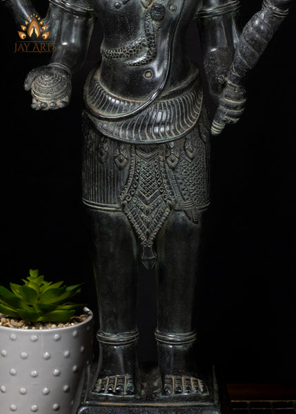 22" Bronze Four-Armed Shiva Sculpture in Black – Cambodian Hindu Art