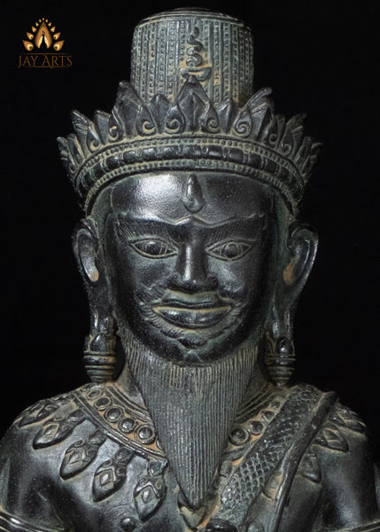 22" Bronze Four-Armed Shiva Sculpture in Black – Cambodian Hindu Art