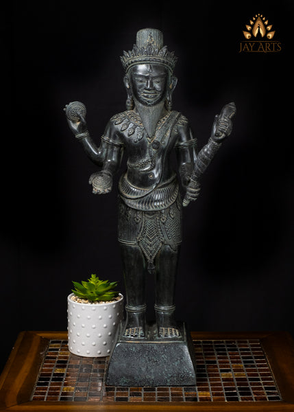 22" Bronze Four-Armed Shiva Sculpture in Black – Cambodian Hindu Art