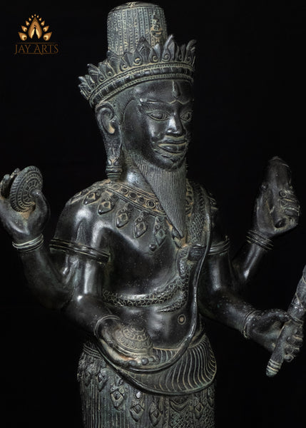 22" Bronze Four-Armed Shiva Sculpture in Black – Cambodian Hindu Art