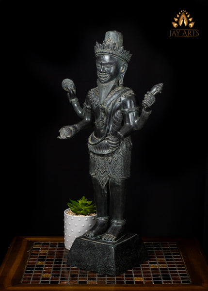 22" Bronze Four-Armed Shiva Sculpture in Black – Cambodian Hindu Art