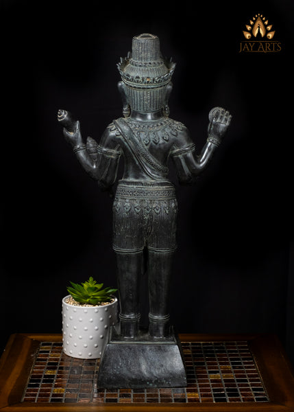 22" Bronze Four-Armed Shiva Sculpture in Black – Cambodian Hindu Art