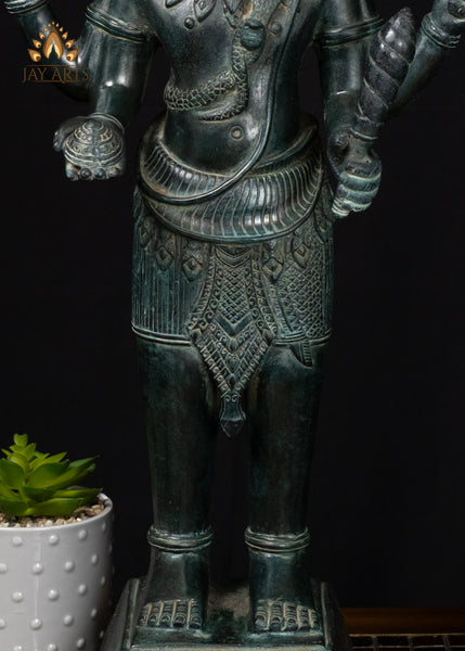 22" Cambodian Style Standing Shiva with Four Arms in Green Patina – Khmer Hindu Art