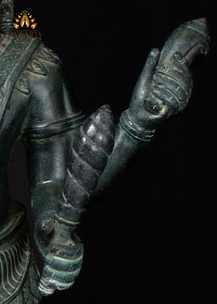 22" Cambodian Style Standing Shiva with Four Arms in Green Patina – Khmer Hindu Art