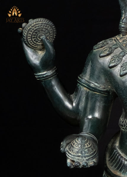 22" Cambodian Style Standing Shiva with Four Arms in Green Patina – Khmer Hindu Art