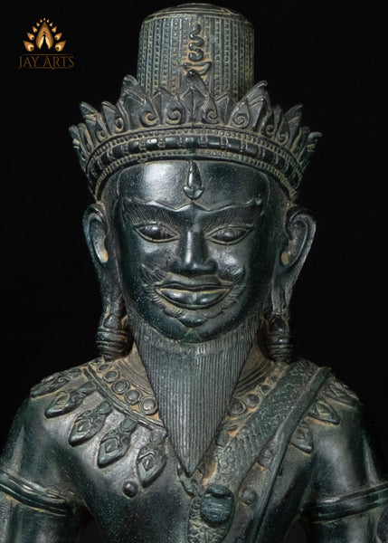 22" Cambodian Style Standing Shiva with Four Arms in Green Patina – Khmer Hindu Art