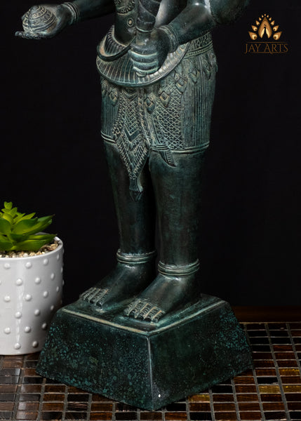 22" Cambodian Style Standing Shiva with Four Arms in Green Patina – Khmer Hindu Art