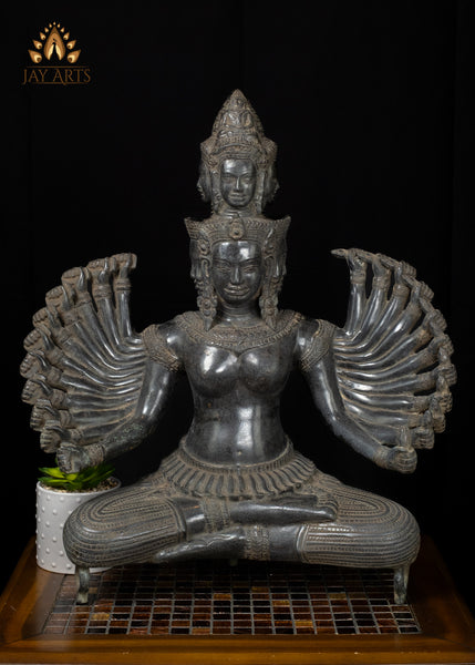 23" Cambodian Bronze 11-Faced Prajnaparamita Statue with Antique Patina