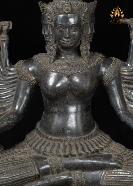 23" Cambodian Bronze 11-Faced Prajnaparamita Statue with Antique Patina