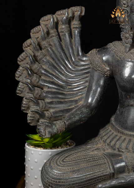 23" Cambodian Bronze 11-Faced Prajnaparamita Statue with Antique Patina