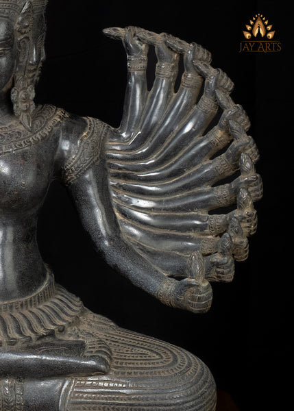23" Cambodian Bronze 11-Faced Prajnaparamita Statue with Antique Patina