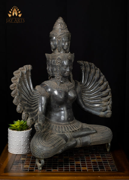 23" Cambodian Bronze 11-Faced Prajnaparamita Statue with Antique Patina
