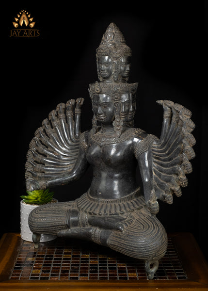 23" Cambodian Bronze 11-Faced Prajnaparamita Statue with Antique Patina