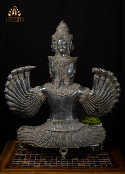 23" Cambodian Bronze 11-Faced Prajnaparamita Statue with Antique Patina