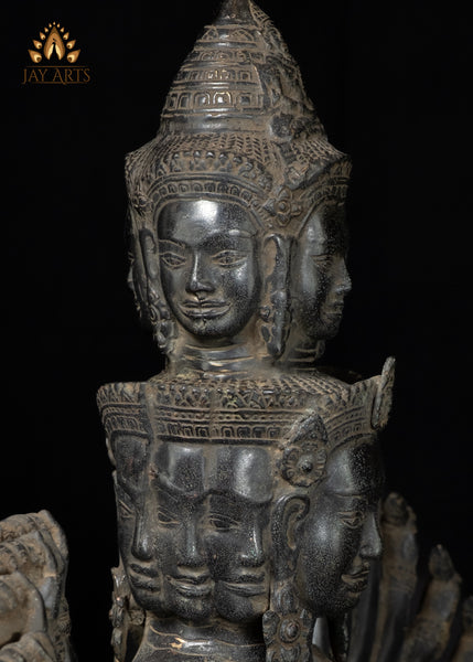 23" Cambodian Bronze 11-Faced Prajnaparamita Statue with Antique Patina