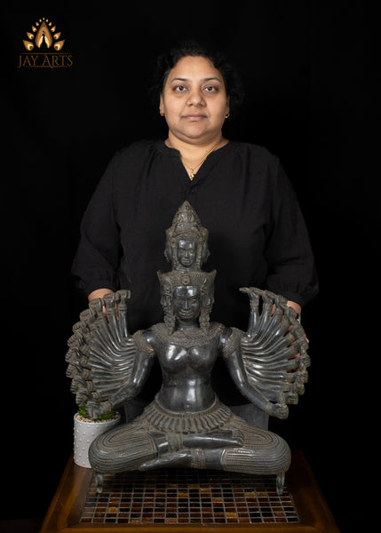 23" Cambodian Bronze 11-Faced Prajnaparamita Statue with Antique Patina