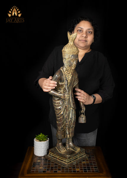 32" Cambodian Bronze Moiney Eisey Hermit Sage Statue in Antique Charm Sacred Khmer Art