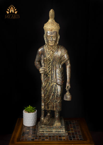 32" Cambodian Bronze Moiney Eisey Hermit Sage Statue in Antique Charm Sacred Khmer Art