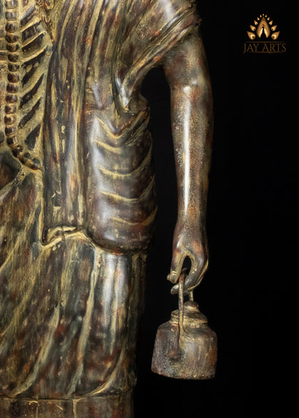 32" Cambodian Bronze Moiney Eisey Hermit Sage Statue in Antique Charm Sacred Khmer Art