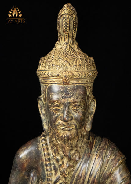 32" Cambodian Bronze Moiney Eisey Hermit Sage Statue in Antique Charm Sacred Khmer Art