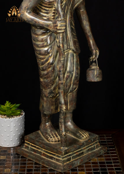 32" Cambodian Bronze Moiney Eisey Hermit Sage Statue in Antique Charm Sacred Khmer Art