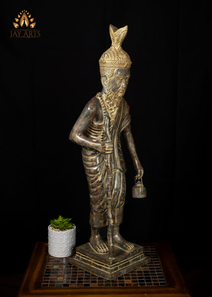 32" Cambodian Bronze Moiney Eisey Hermit Sage Statue in Antique Charm Sacred Khmer Art