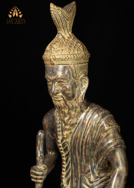 32" Cambodian Bronze Moiney Eisey Hermit Sage Statue in Antique Charm Sacred Khmer Art