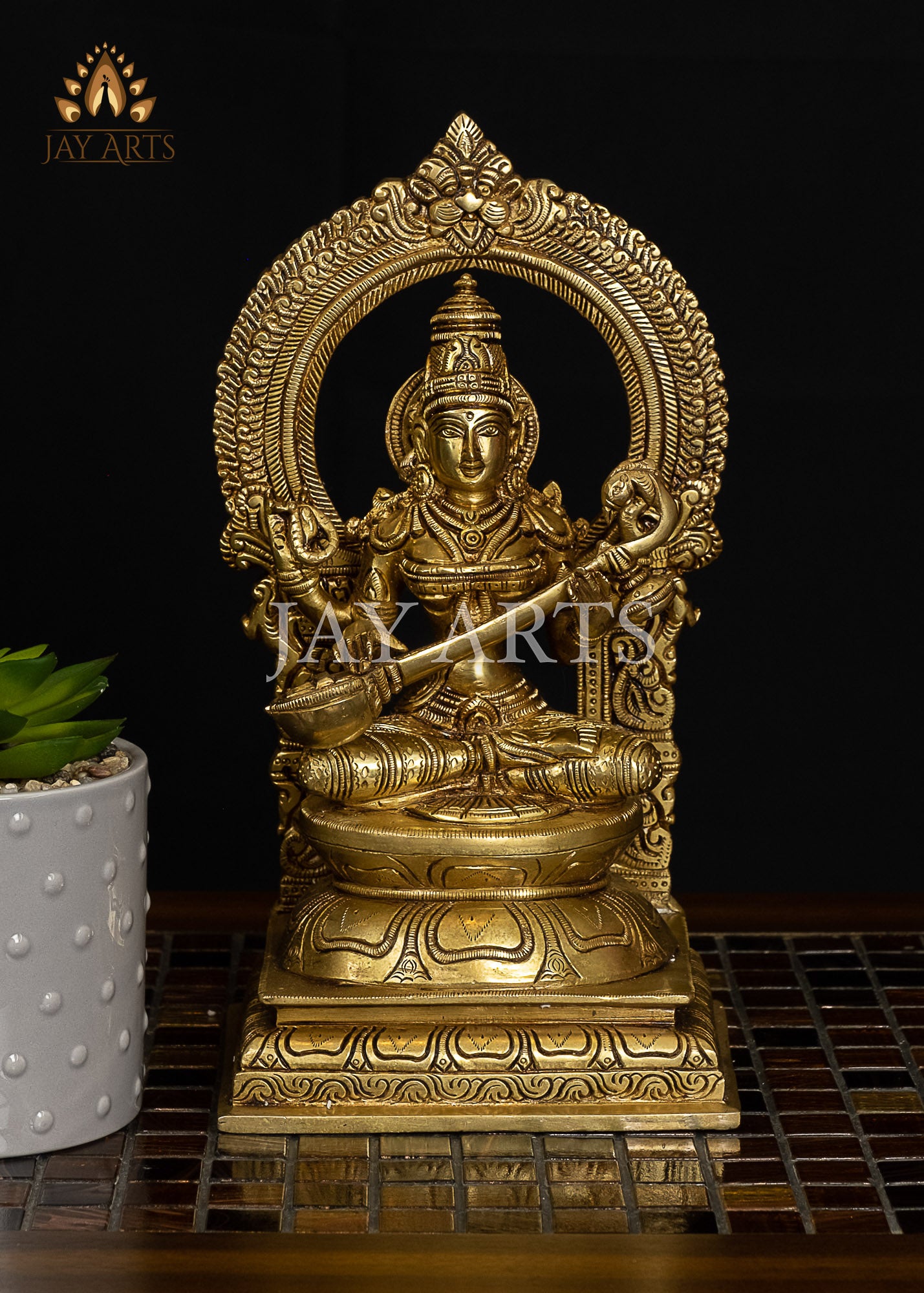 10" Goddess Saraswathi Brass Statue