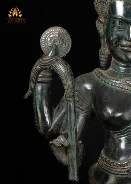 34" Cambodian Bronze Lakshmi with Conch and Chakra Harvest Goddess Sculpture