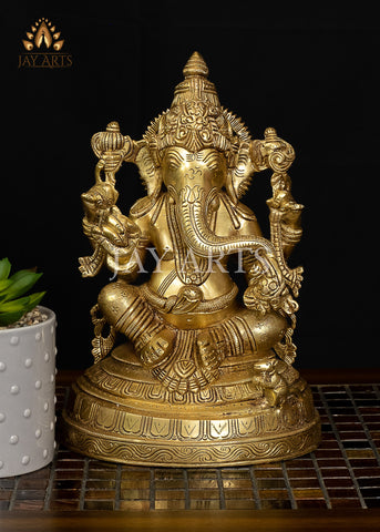 9" Blessing Ganesh Brass Statue