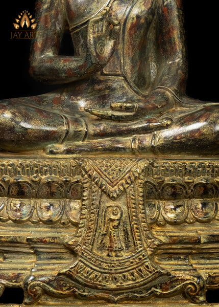 15" Bronze Buddha Statue in Vitarka Mudra on Phra Mae Thorani Pedestal – Cambodian Art