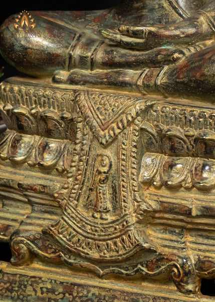 15" Bronze Buddha Statue in Vitarka Mudra on Phra Mae Thorani Pedestal – Cambodian Art