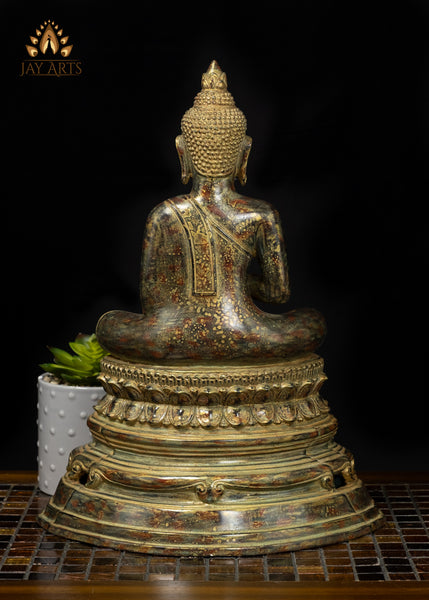 15" Bronze Buddha Statue in Vitarka Mudra on Phra Mae Thorani Pedestal – Cambodian Art