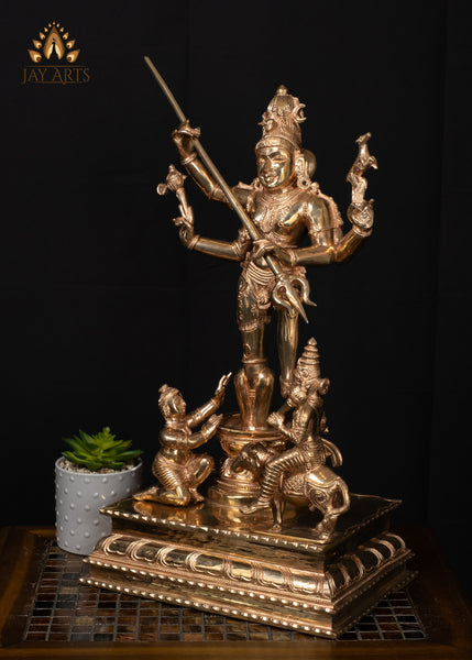 21" Bronze Kala Samharamurthy Shiva Statue with Trident, Yama & Devotee Markandeya