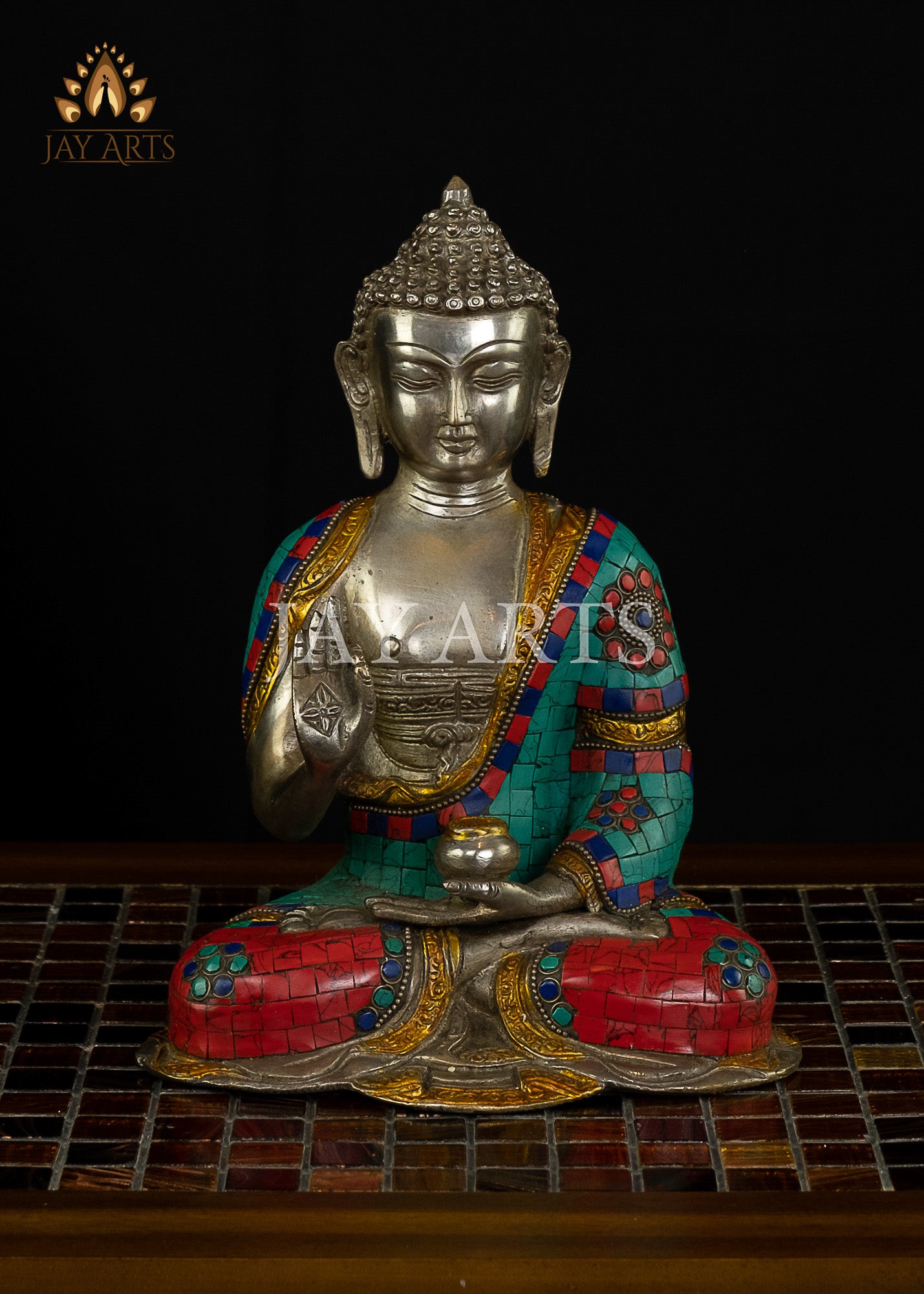 Brass Buddha Holding Bowl Lotus Pose Statue- Brass Statue