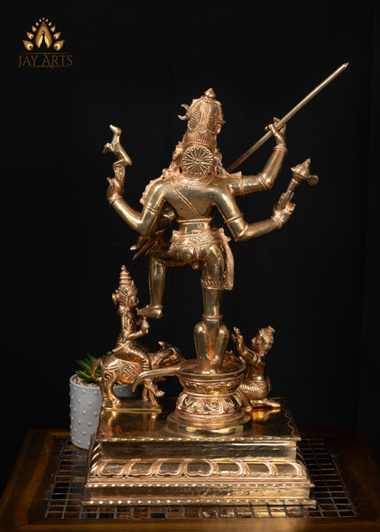 21" Bronze Kala Samharamurthy Shiva Statue with Trident, Yama & Devotee Markandeya