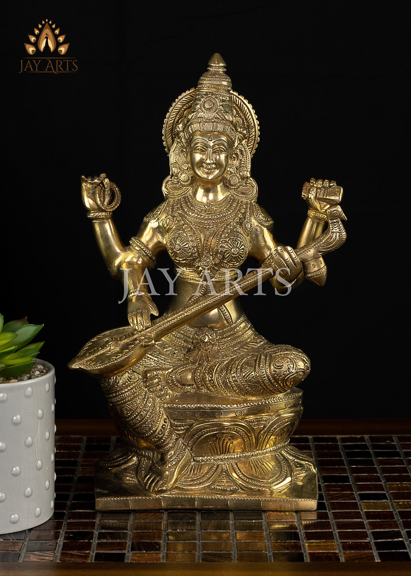 12" Maa Saraswati Brass Statue - Hindu Goddess Brass Idol