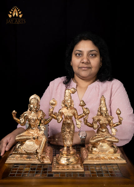 12" Bronze Goddess Abhirami Statue Four-Armed Divine Mother