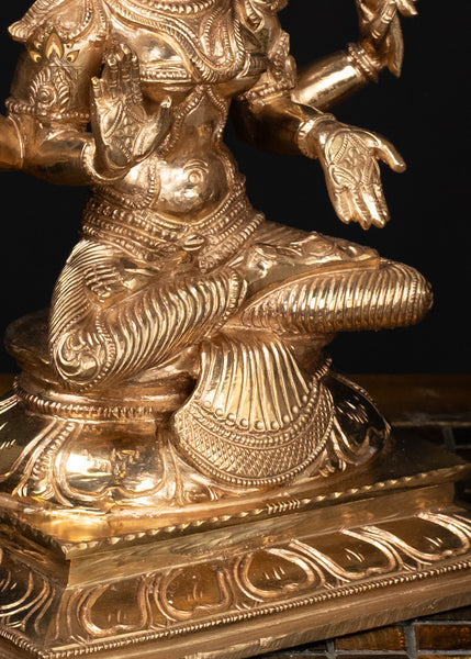 10" Bronze Lakshmi Statue Seated on Lotus Divine Hindu Goddess of Wealth