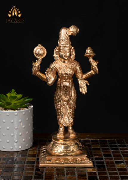 12" Bronze Goddess Abhirami Statue Four-Armed Divine Mother
