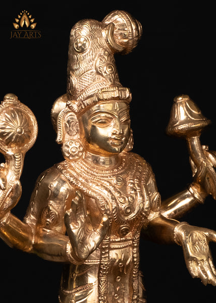 12" Bronze Goddess Abhirami Statue Four-Armed Divine Mother