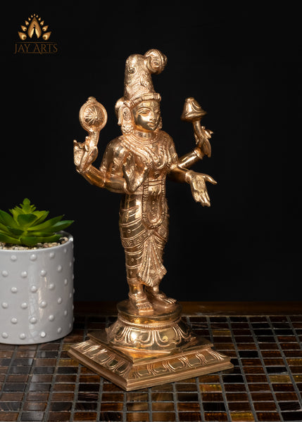 12" Bronze Goddess Abhirami Statue Four-Armed Divine Mother