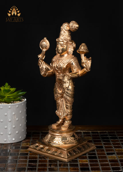12" Bronze Goddess Abhirami Statue Four-Armed Divine Mother